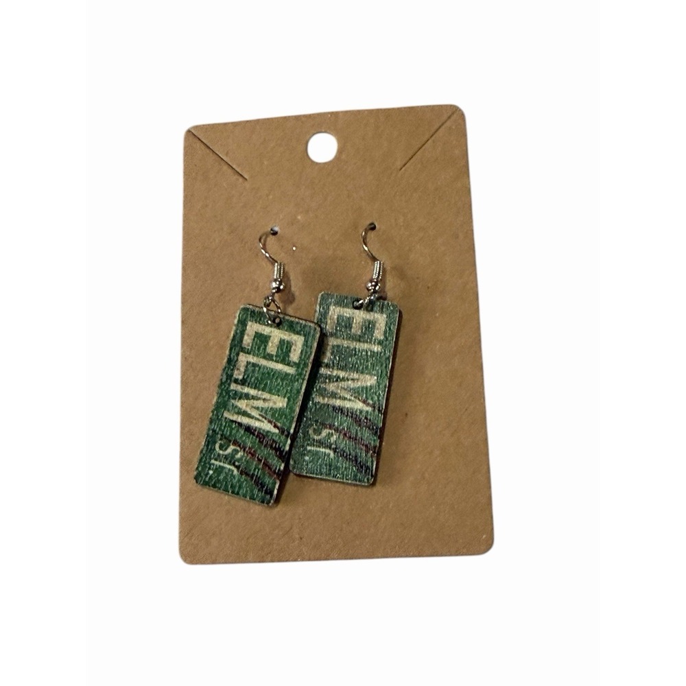 Elm Street Wooden Dangle Earrings Horror Green